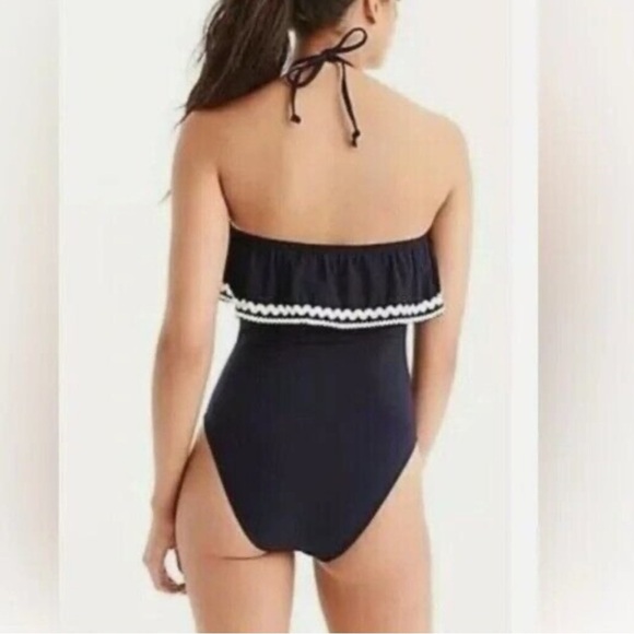 J.Crew Navy Blue Ruffle Bandeau  Textured One Piece Swim Suit - Picture 5 of 7